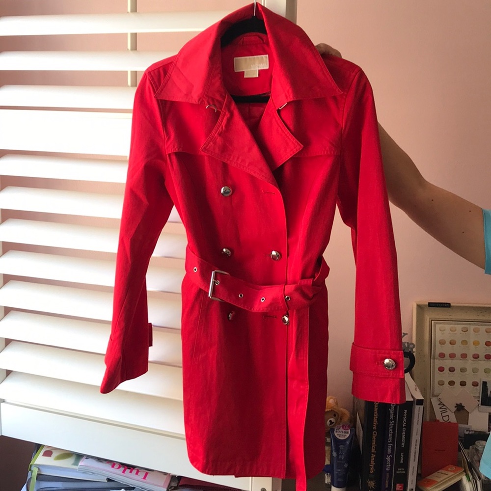 Michael Kors Red Double-Breasted Trench Coat